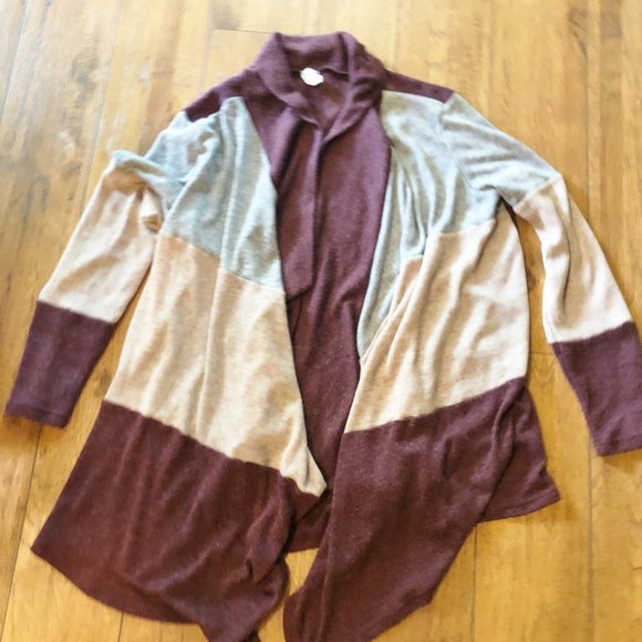 Sun N Moon Open Front Color Block Waterfall Cardigan SIZE  LARGE - Picture 3 of 12